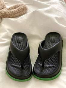 Teenagers/Girl's Platform Flip Flops, Dual-Color Fashion & Versatile, Anti-Slip , Soft & Comfortable Thong Sandals, Indoor/Outdoor Platform Slides, Beach Slippers - Black - View 6