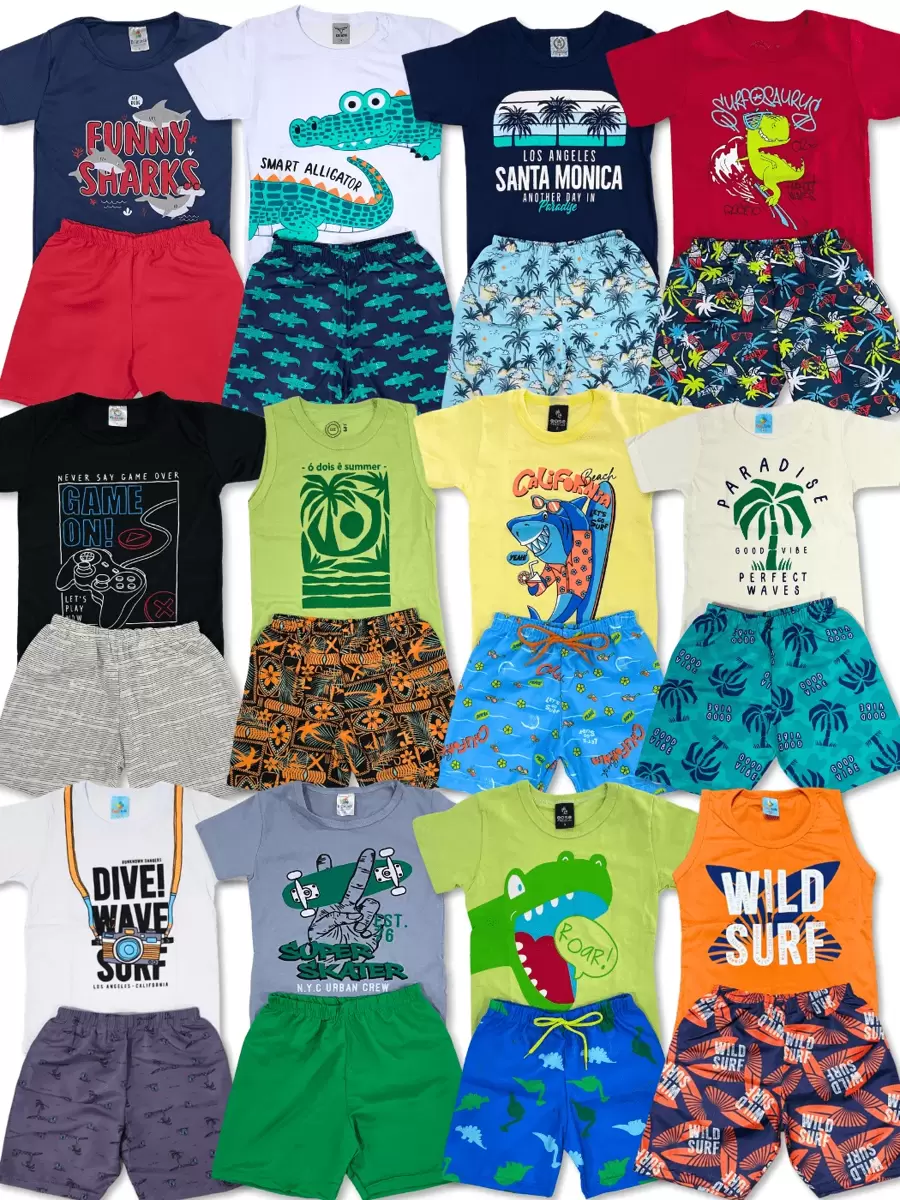 Kit 10 Pieces Children's Clothing For Boys Summer 5 Assorted Sets 5 T-Shirts + 5 Shorts/Bermudas