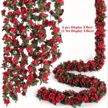 3 件装人造玫瑰花环配绿叶，悬挂式墙壁拱门装饰，适用于周年纪念、婚礼、生日、圣诞节、春季淡粉色花朵 - 彩色 - 查看 7