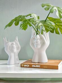 1pc White Ceramic Face Vase,Makeup Brush Storage Bucket, Female Form Head Half Body Bust Vases Boho Minimalism Decorative Modern Nordic Style Flower Vase For Home Living Room Office Decor