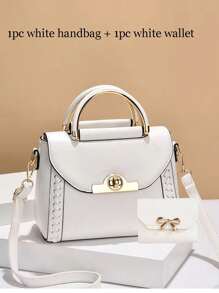 New White Fashion Full Color Matching Pu Flap Handbag, Perfect Office And Work Women's Bags, Mother's Day Gift, Mom's Gift, Mom's Essentials, Mom's Going Out Bag, Fashion Business Casual Women's Bags, Perfect For Office, Business And Work, Business Casual Women's Bags, Perfect For Office, Business And Work, Woven Tote Handbags Small Bag 2025 New Fashionable Locking Small Square Bags Shoulder Crossbody Bags
