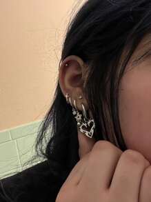 1pair Punk Style Heart Shaped Stainless Steel Pendant Earrings, Hip Hop Y2K Accessories, Suitable For Women's Daily Wear Jewelry Valentines