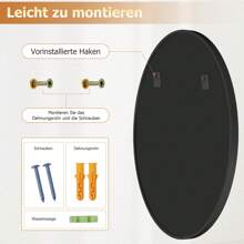 黑色圆形浴室镜，48 英寸圆形镜子，现代圆形壁镜，带简约金属框架，适用于浴室、走廊、客厅，黑色框架、金色框架、银色框架镜子，墙壁装饰，房间装饰，用于房间的镜子，家居装饰，浴室装饰，客厅装饰 - 黑色 - 查看 11