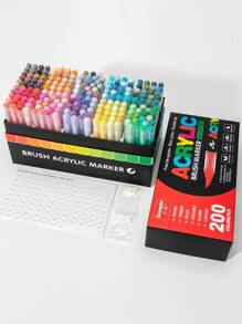 200colors 1set Straight Liquid Acrylic Colour Markers, Water-Based Brush Tip Markers For Rock, Wood, Fabric, Plastic, DIY Crafts – Fine Point Acrylic Markers For Office, Study & Art Supplies –Ideal For Gift