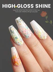 YOKEFELLOW 10ML 亮片凝胶指甲油，不对称五角形圆形彩色亮片春夏花园风格粉色橙色紫色蓝色指甲油可浸泡 UV LED 适用于美甲沙龙 DIY 在家适合女士女孩 2025 新品