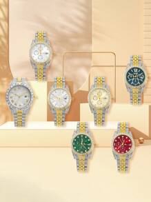 7pcs/Set Fashionable Rhinestone Faux Three-Eye Quartz Watch Set, Suitable Gift For Friends, Girlfriend, Brother, Lover, Mother, Holiday Gift - Multicolor - View 5