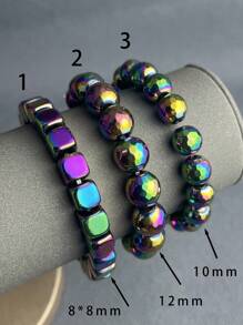 Stylish Terahertz Bracelet, Double Effect Magnetic Bead Bracelet, Black Tourmaline Improve Magnetic Field Energy Stone Bracelet, Men Jewelry Elastic Beaded Bracelet - Multicolor - View 12