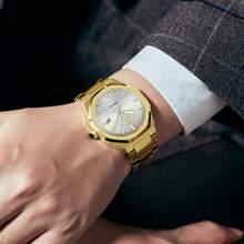 NARY 奢华时尚的男士金色手表，防水，石英机芯，夜光指针和日期显示。非常适合日常佩戴、节日场合、圣诞节礼物或节日礼物。