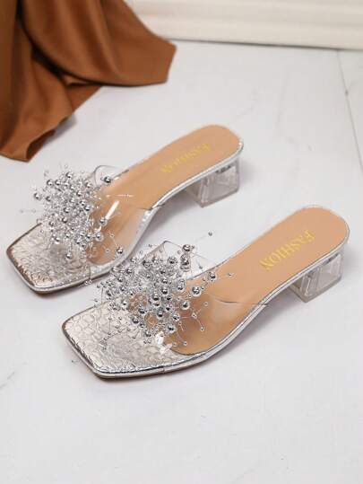 1 par de sandalias de gelatina de moda de talla grande plateadas para adolescentes, con estampado de piel de serpiente brillante, correa de PU transparente, decoración de lazo de malla, punta cuadrada, tacón de cristal grueso, elegantes sandalias romanas con plataforma, adecuadas para uso casual, fiesta, viaje, primavera/verano 2026