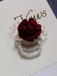 4pcs/Set Wine Red Bride Bridesmaid Wrist Corsage Elastic Faux Pearl Bracelet, For Weddings, Parties, Banquets Valentine's Day Accessories