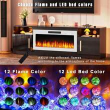 70 Inch Fireplace TV Stand With LED Light Entertainment Center And Storage Cabinet For TVs Up To 80 Inches - Black New -70in - View 4