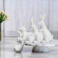 4 Rabbits Figurines Resin Sculpture Decoration For Home Desktop Decoration - 白色 - 查看 4
