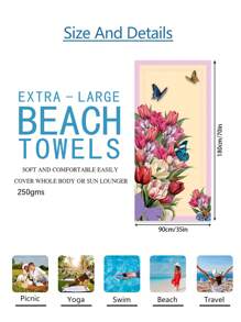 1pc Prachtige Bloemen Stranddeken, Extra Zachte Microvezel Extra Grote Strandhanddoek, Zeer Absorberende Badhanddoek, Geschikt Voor Reizen, Zwembad, Duiken, Surfen, Yoga, Kamperen, Verschillende Maten, Strandaccessoires Zomer, Vakantie