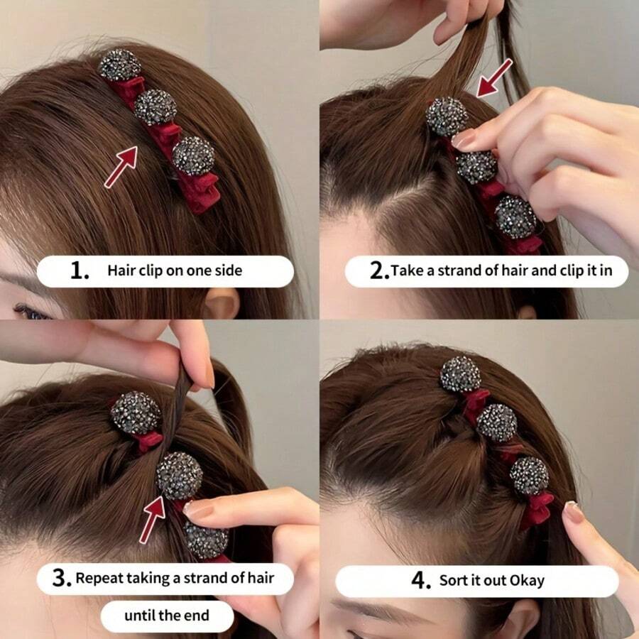 1/4pcs Set Women's Braided Hair Clips, Shiny Crystal Braided Hair Clips, Duck Clips Hair Clips, Women Hair Accessories - Multicolor - View 1