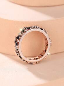 1 件奢华高贵黑色锆石全镶嵌玫瑰金女士戒指，节日、周年纪念、生日礼物 - 黑色 - 查看 4