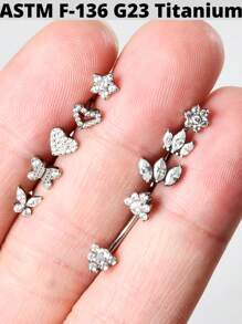 1件钛金蝴蝶耳骨穿孔锆石皇冠眉脐环花朵弧形耳骨杠铃耳骨耳钉穿孔 - 鈦原色 - 查看 3