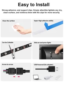1 pieza Tira de luces LED RGB, alimentada por USB, color y brillo ajustables, múltiples modos, apta para TV, habitación, iluminación decorativa de escaleras, sala de juegos, dormitorio, decoración para fiestas en el hogar