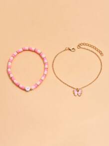 2PCS European And American Beach Style Butterfly Pendant Multi-Layer Anklet Simple Elegant Anklet Suitable For Holiday Parties Wear To Give Women Holiday Gifts - Anklet Set - View 3