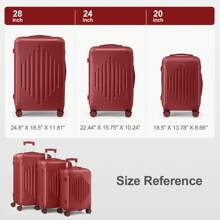 SUNROAD 3 Piece Travel Suitcase With Corner Protectors, 20/24/28 Inch, Durable Hard Shell, 360 Degree Spinner Wheels, Multifunctional, Large Capacity, Lightweight, Fashionable Multicolor - 3 in 1酒紅色 - 查看 5