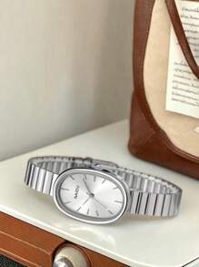 1 件女士不锈钢表带简约艺术石英表，适合日常佩戴 - 銀色 - 查看 8
