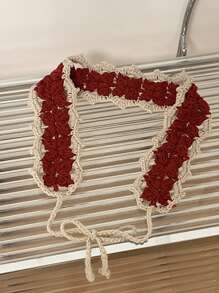 1pc Floral Crochet Knitted Headband, Spring & Summer Ins Style Decorative Headband, Handmade Woven Contrast Color Retro Floral Hair Band, Sweet Knitted Headscarf,Hair Accessories,Turban Headband, Hairband