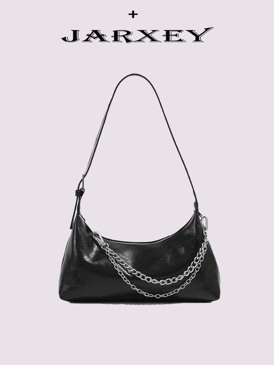 2025 New Spring/Summer Chain Decor Fashion High-End Underarm Zipper Shoulder Pleated Crossbody Bag, Versatile Commuter Bag