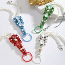 4 件套手工串珠和水钻装饰女式脚链，适合海滩度假佩戴