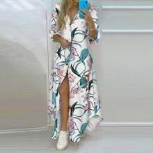 Loose Shirt Dress With Buttons Front, Casual Solid Color Split Hem Dress In Spring And Autumn, Shirt Dresses For Women - màu xanh lá - Xem 1