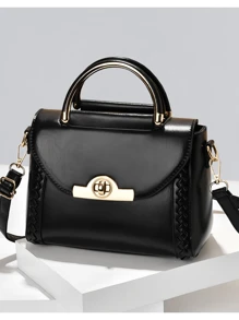 New White Fashion Full Color Matching Pu Flap Handbag, Perfect Office And Work Women's Bags, Mother's Day Gift, Mom's Gift, Mom's Essentials, Mom's Going Out Bag, Fashion Business Casual Women's Bags, Perfect For Office, Business And Work, Business Casual Women's Bags, Perfect For Office, Business And Work, Woven Tote Handbags Small Bag 2025 New Fashionable Locking Small Square Bags Shoulder Crossbody Bags