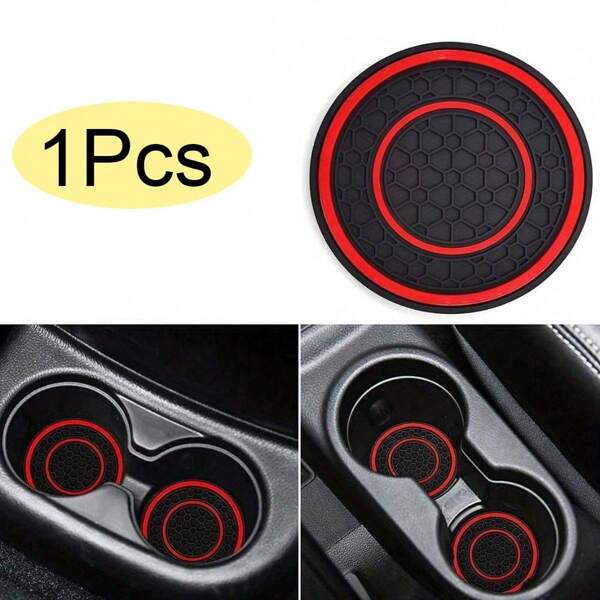 1 pieza Portavasos de coche de silicona premium - Antideslizante, a prueba de polvo, fácil de limpiar - Se ajusta a la mayoría de vehículos, diseño rojo y negro