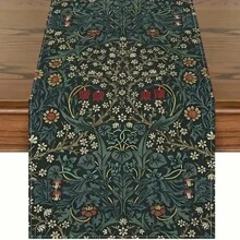 Vintage Boho Floral Botanical Tree Table Runner, Holiday Home Kitchen Dining Room Indoor Outdoor Party Decor Tablecloth