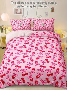 3 件套樱桃蝴蝶结印花羽绒被套（1 个羽绒被套 + 2 个枕套，无填充物），浪漫婚礼，柔软亲肤的聚酯纤维，适用于卧室，适合所有季节、宿舍 - 彩色 - 查看 10