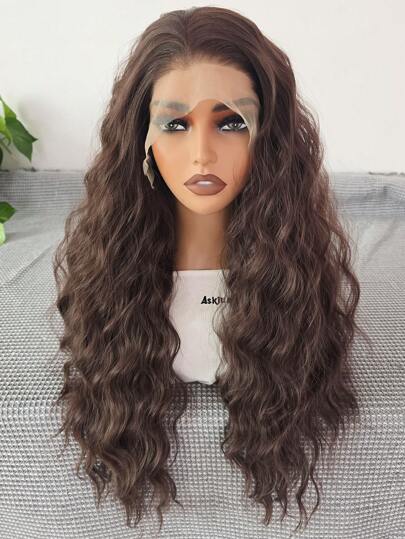 websterwigs Peluca sintética ondulada larga con encaje frontal, peluca sintética marrón para mujeres, línea de implantación natural, peluca de disfraz