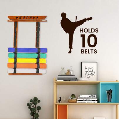 10Belts Karate Belt Display Rack With Medal Hanger And Stickers, Taekwondo Belt Display Holder, Martial Arts Belt Display Organizer For Kids And Adults, No Assembly Required Perfect For Christmas Decorations