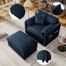 Deep Seat Sectional Sofa Cloud Couch With Ottoman Modern Chenille Comfy Love Seat Upholstered Modular L Shaped Couch For Living Room Apartment Office DIY Combination Blue