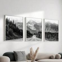 Set Of 3 Black And White Mountain Prints, Nature Wall Arts, Forest Prints, Canvas Posters, Modern Wall Decor, Spring Decor, Indoor Decor, Artwork For Living Room, Bedroom, Home Office, Kitchen, Bar, Cafe, Hallway, Home And Room Decoration, Unframed Gifts Birthday Graduation