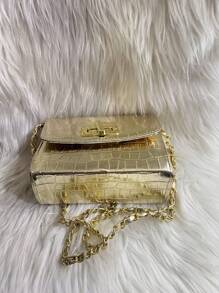 Women's Crocodile Shoulder Bag With Crossbody Strap And Swivel Closure - 金光 - 查看 5