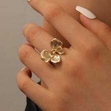 时尚优雅不锈钢金花开口戒指 - 款式2 - 查看 4