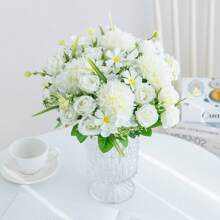 1 pieza/Set de 3 piezas Rosas de té artificiales, flores de hortensias de seda falsa, ramos de plantas falsas para decoración de primavera y otoño, boda, florero de hogar, comedor, dormitorio, día de la madre, fiesta de cumpleaños, decoración de jardín exterior