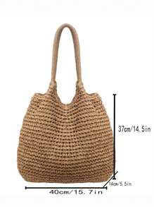 Fashion Large Capacity Holiday Beach Bag, Women Straw Tote Shoulder Bag, Casual Woven Shoulder Bag Suitable For Travel, Beach, Picnic, Great Gift For Ladies & Mothers, Summer Straw Beach Bag For Women, Vacation Essentials, Perfectly Matching With Beach Accessories Women, Fashion Summer Vacation Bag, Beach Essentials Women Bags For Vacation & Holiday, Perfect For Summer, Vacation & Beach, Hottest Beach Bags - Khaki - View 9