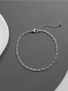 1pc Stainless Steel Double Layer Anklet, Bohemian Beach Style Foot Chain, Great Gift For Women - Gold - View 9