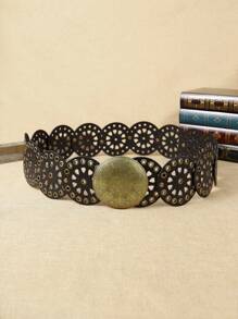 1pc Casual Bohemian Style Animal Pattern PU (Polyurethane) Round Belt, Fashionable & Suitable For Daily Use, Spring/Summer - Black - View 1