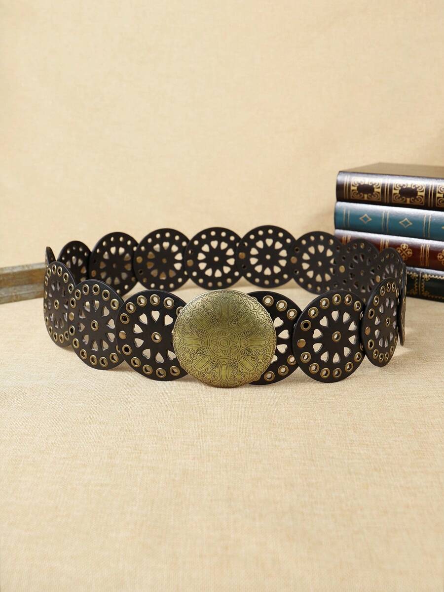 1pc Casual Bohemian Style Animal Pattern PU (Polyurethane) Round Belt, Fashionable & Suitable For Daily Use, Spring/Summer - Black - View 1