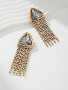 1 件欧美复古夸张流苏不对称优雅长款吊坠耳环