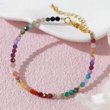 1pc Bohemian Style 18K Gold-Plated Multicolor Natural Stone Beaded Jewelry Bracelet, Suitable For Daily Wear As Gift For Women