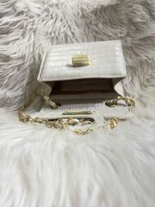 Women's Crocodile Shoulder Bag With Crossbody Strap And Swivel Closure - Beige - View 6