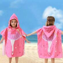 1 件儿童连帽浴巾斗篷，速干吸水长袍斗篷，方便更换，男女通用可爱花卉设计，适合海滩、泳池、度假 - 多色[1件] - 查看 4