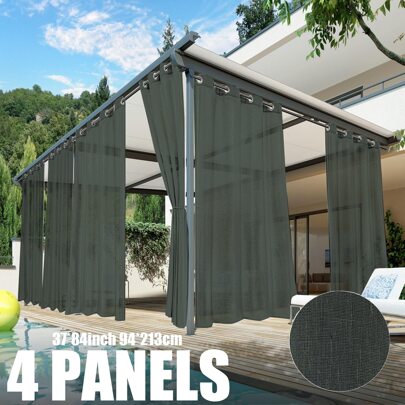 4 Panels Waterproof Outdoor Sheer Curtains, Grommet Sheer Curtains, Light Filtering Privacy Drapes For Living Room, Gazebo, Porch, Balcony