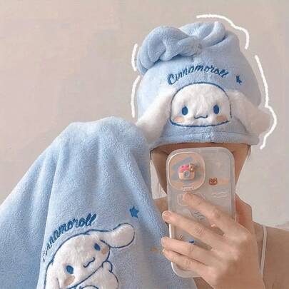 Sanrio 3-Piece Set Of My Melody&Cinnamoroll&Kuromi Ultra Soft Coral Fleece Towels, Quick Drying Hair Towels And Bath Towels, Modern Style, Ultra Soft, Quick Drying, Machine Washed, Rectangular, Cute Cartoon Design, Suitable For Home And Bathroom Use, Machine Washable - White, Light Blue/Mixed Color Shower Towels For Beauty Salon, Hotel Sports,Home Essentials, Towel, Skin Care