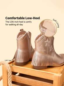 Girls Cowgirl Cowboy Ankle Western Boots Side Zipper Riding Shoes With Tassel Little Kid/Big Kid - Rose Gold - View 6